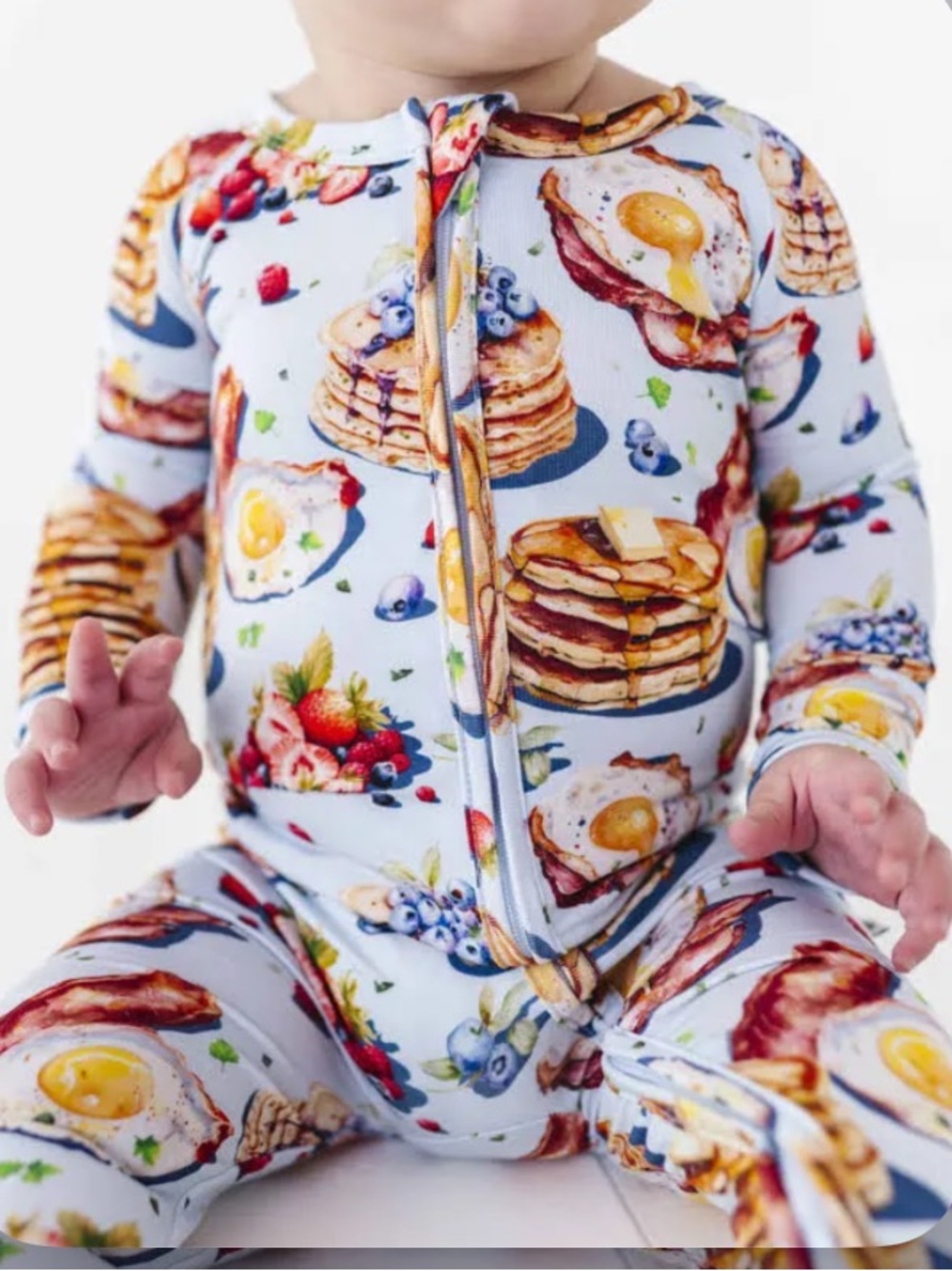 Bums & Roses light Blue Breakfast-Print Zip Front Baby Pajama - Picture 6 of 11